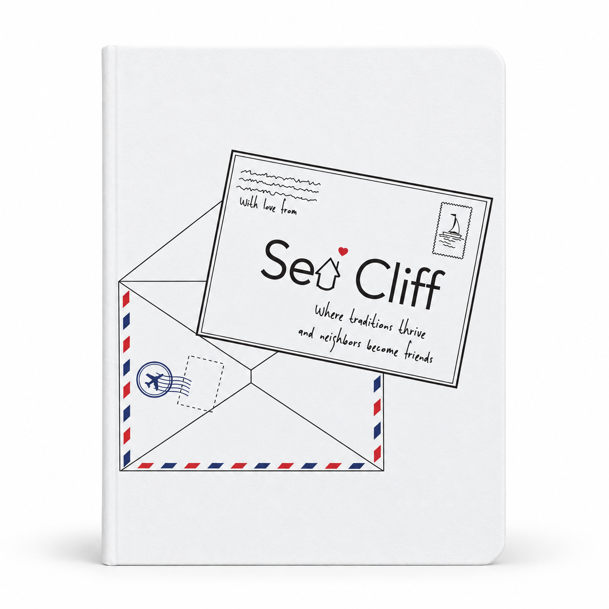 #5 "Post Card Sea Cliff" — white hardcover notebook